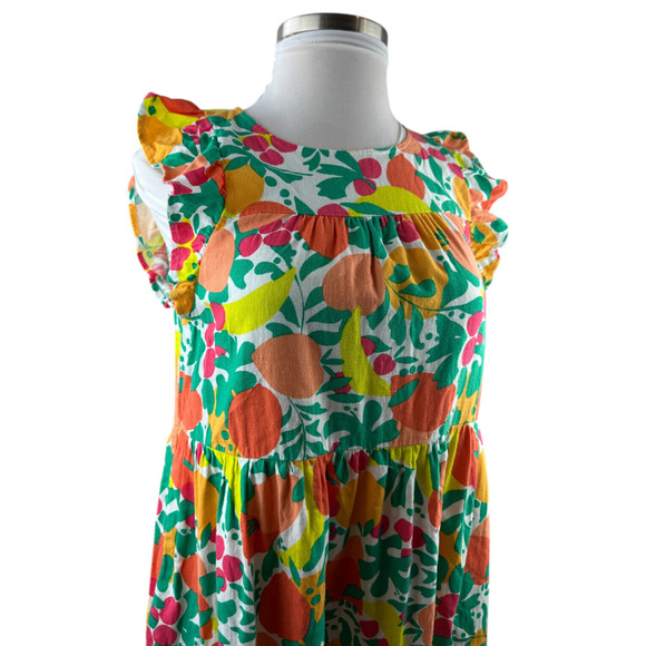 J. Crew Linen Blend Printed Mini Dress A-Line Tiered Floral Fruit Pockets Size 8 - Picture 5 of 16